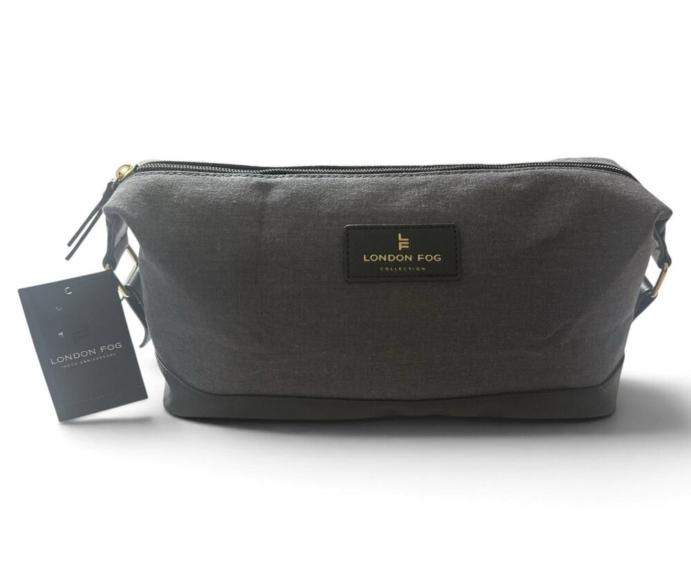 London Fog Canvas Cosmetic Case Travel Bag Toiletries Shave Dark Gray Denim New